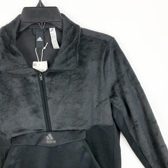 Adidas Women's Fleece Half-Zip Tennis Warmup Sweatshirt Small Black Pullover NWT - Picture 3 of 8